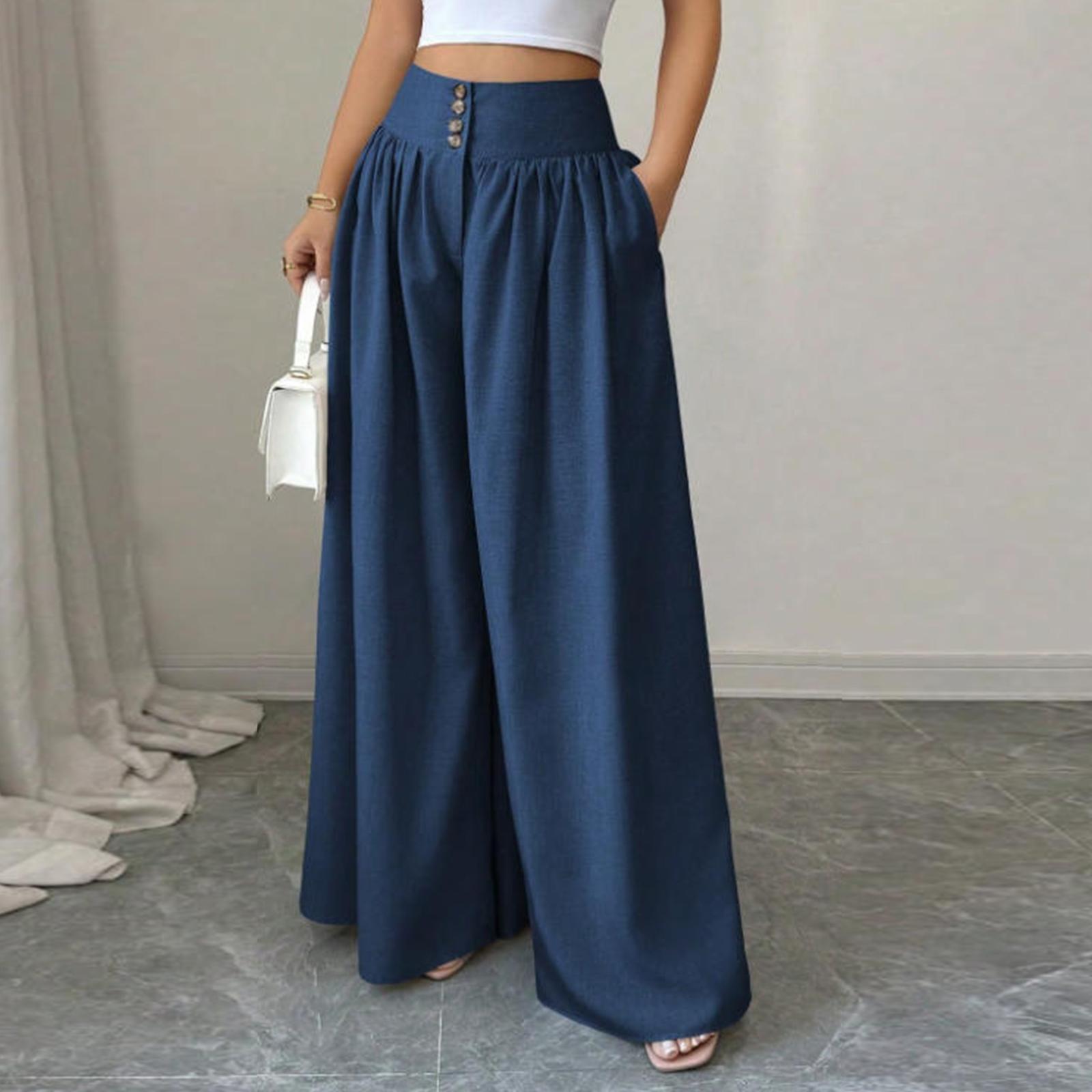 Women s Casual Button Pleated Loose Wide Leg Casual Pants XL синій
Women s Casual Button Pleated Loose Wide Leg Casual Pants XL синій