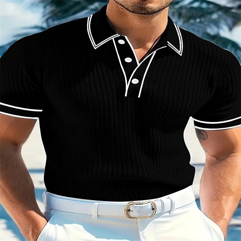 Men s Summer Black Ribbed Knit Polo Shirt Contrast Trim Short Sleeve Slim Fit Golf Shirt S
Men s Summer Black Ribbed Knit Polo Shirt Contrast Trim Short Sleeve Slim Fit Golf Shirt S