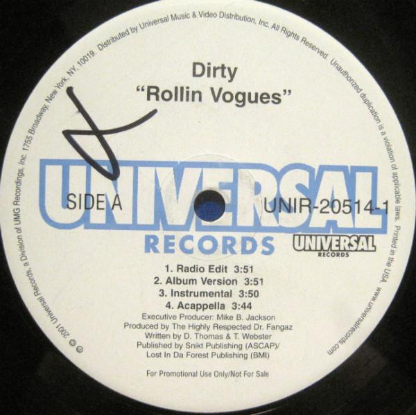 12inch Record DIRTY - Rollin Vogues UNIR20514 Universal Recor 2001 US Rap & Hip-Hop/R&B Used
12inch Record DIRTY - Rollin Vogues UNIR20514 Universal Recor 2001 US Rap & Hip-Hop/R&B Used