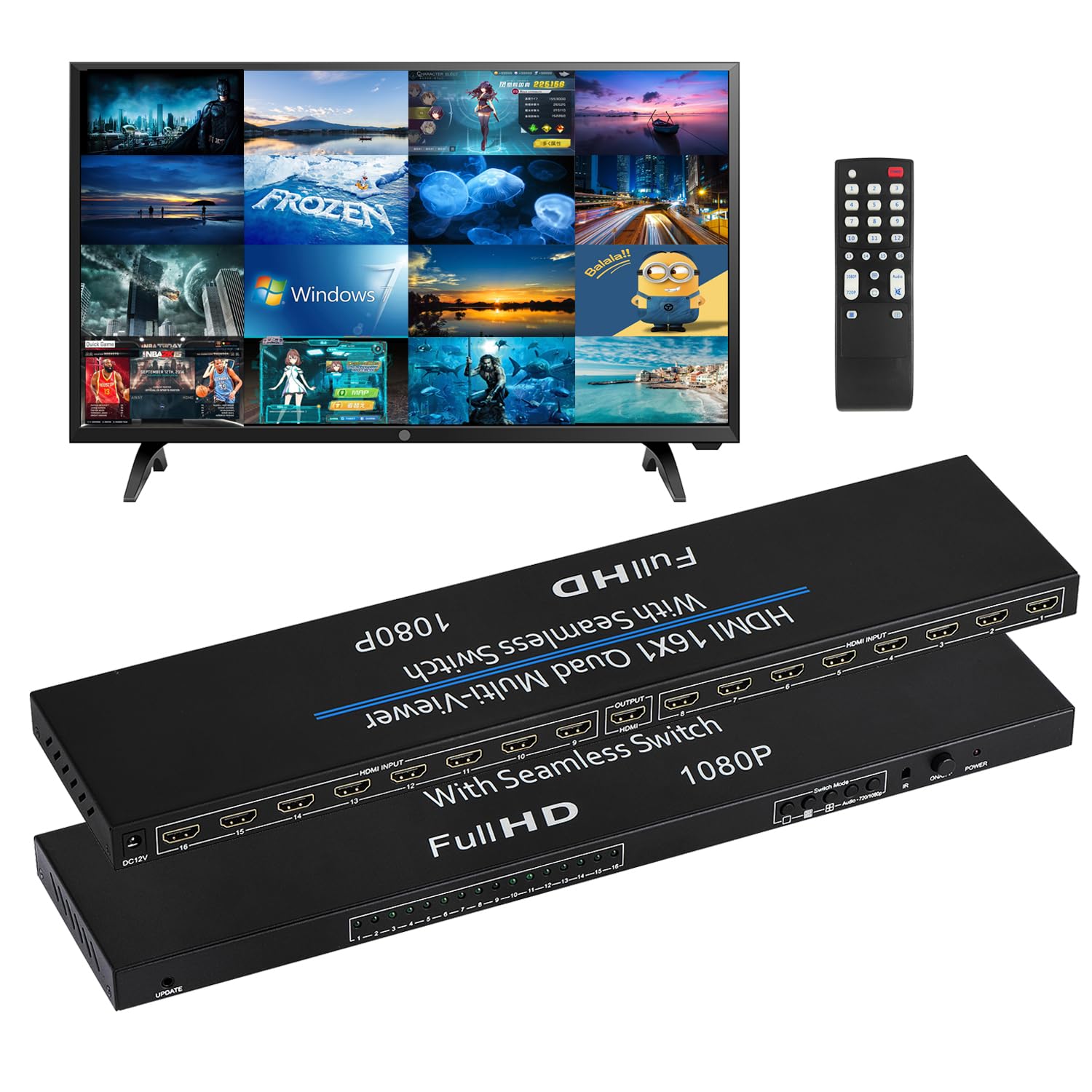 HDMI screen switcher 16x1 1080p HDMI split screen switcher 16 inputs 1 output screen switcher HDMI 16 screens simultaneous display HDMI screen
HDMI screen switcher 16x1 1080p HDMI split screen switcher 16 inputs 1 output screen switcher HDMI 16 screens simultaneous display HDMI screen