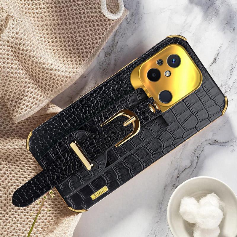For Xiaomi Redmi 12C 4G Wristband Kickstand Phone Case Electroplating Crocodile Texture Leather Coated TPU Cover Black
For Xiaomi Redmi 12C 4G Wristband Kickstand Phone Case Electroplating Crocodile Texture Leather Coated TPU Cover Black