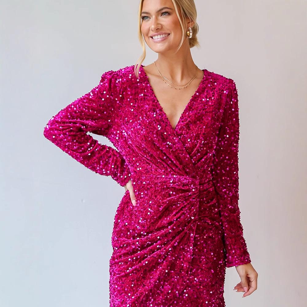 Shiying Sequin V-neck Ruched High Waist Evening Dress - Women s Autumn Fashion Short Skirt Small рожевий червоний колір
Shiying Sequin V-neck Ruched High Waist Evening Dress - Women s Autumn Fashion Short Skirt Small рожевий червоний колір