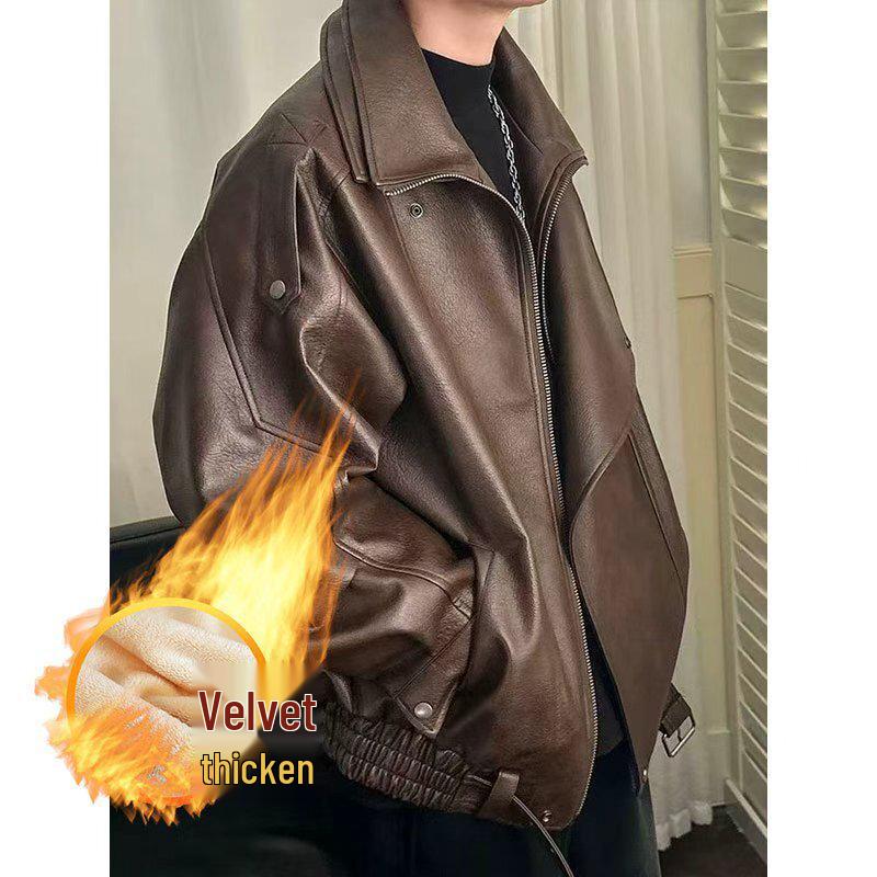 American Retro Fleece-Lined PU Leather Motorcycle Jacket - Unisex Loose Fit, Trendy and Cool Design. L
American Retro Fleece-Lined PU Leather Motorcycle Jacket - Unisex Loose Fit, Trendy and Cool Design. L