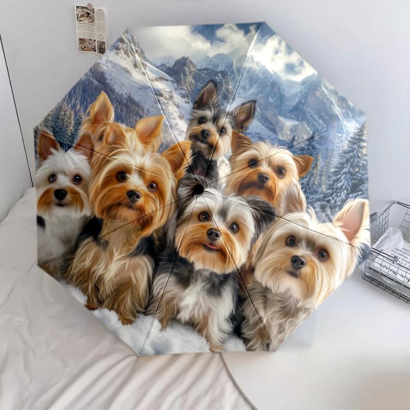 Cute Yorkshire Terrier pattern, automatic folding umbrella, portable and foldable design, 8 ribs, a Christmas or birthday gift.
Cute Yorkshire Terrier pattern, automatic folding umbrella, portable and foldable design, 8 ribs, a Christmas or birthday gift.