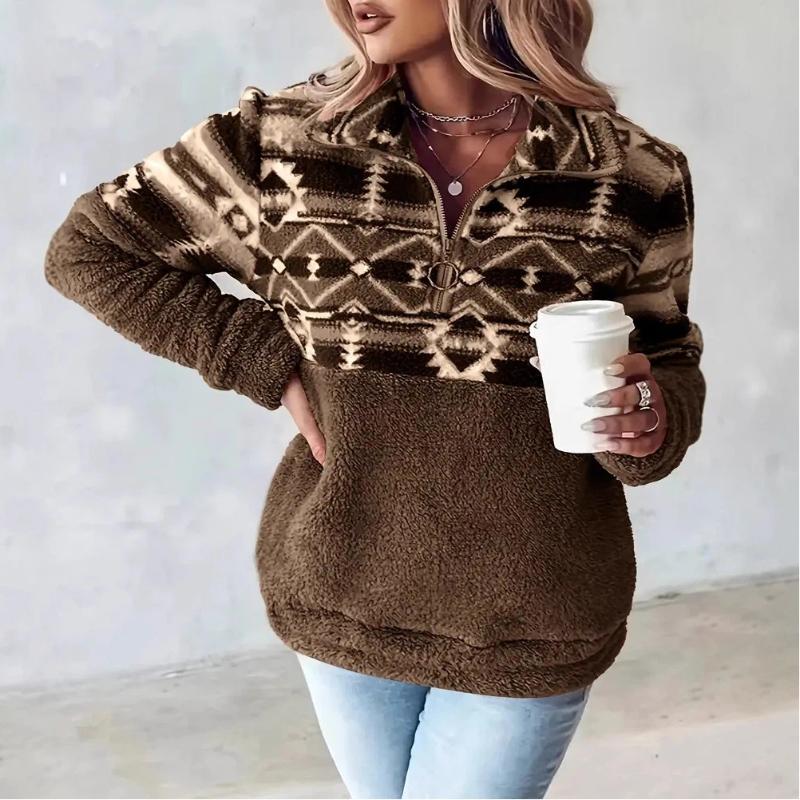 European American Autumn Winter New Arrival Half Zip Fleece Sweatshirt Casual Coat Geometric Pattern Stand Collar Top Women L кавовий
European American Autumn Winter New Arrival Half Zip Fleece Sweatshirt Casual Coat Geometric Pattern Stand Collar Top Women L кавовий