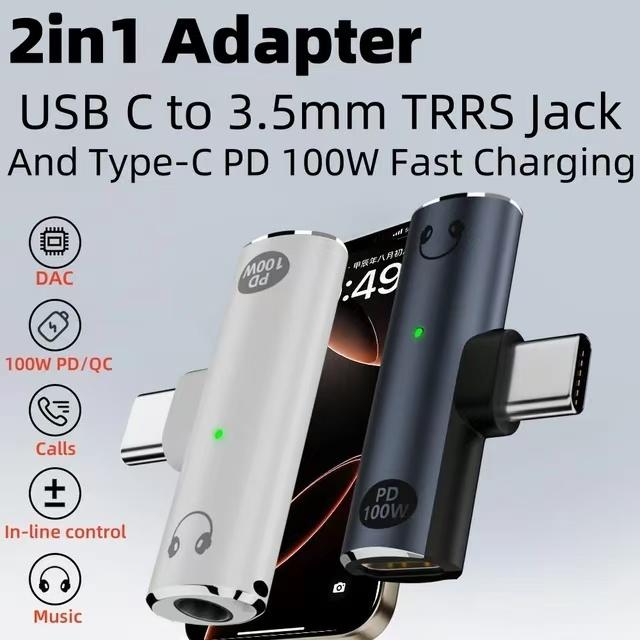 2 in 1 USB Type C Audio Adapter PD 100W 3.5mm Port USB-C Earphone Converter Mobile Phone Tablet for Xiaomi Huawei Realme iPhone 16 15 Pro max чорний
2 in 1 USB Type C Audio Adapter PD 100W 3.5mm Port USB-C Earphone Converter Mobile Phone Tablet for Xiaomi Huawei Realme iPhone 16 15 Pro max чорний