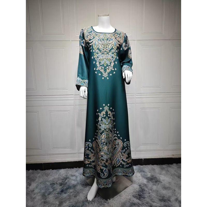 New Middle East Fashion Print Hot Drilling Robe Dress Diamond Studded Printed Dress Dark green 2XL
New Middle East Fashion Print Hot Drilling Robe Dress Diamond Studded Printed Dress Dark green 2XL