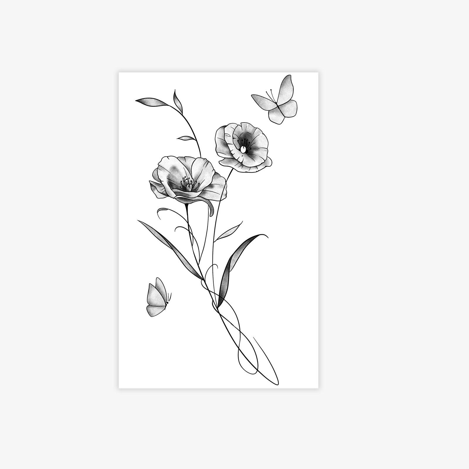 Black Gray Line Drawing Poppy Butterfly Tattoo Sticker High-End Waterproof And Long-Lasting Waist And Abdomen Flower Small Pattern 12*19
Black Gray Line Drawing Poppy Butterfly Tattoo Sticker High-End Waterproof And Long-Lasting Waist And Abdomen Flower Small Pattern 12*19