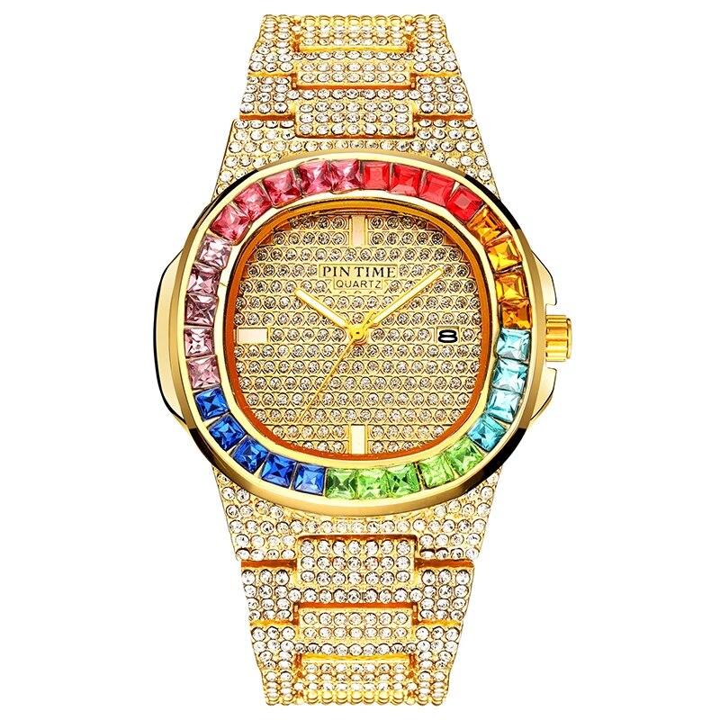 PINTIME Наручные часы Мужские часы Iced Out с золотым циферблатом Кварцевые часы Мужские роскошные полные бриллианты в стиле хип-хоп Красочные золотые часы со стразами
PINTIME Наручные часы Мужские часы Iced Out с золотым циферблатом Кварцевые часы Мужские роскошные полные бриллианты в стиле хип-хоп Красочные золотые часы со стразами