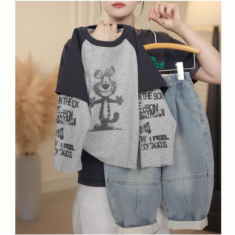 Детская серая лоскутная футболка с длинным рукавом - стиль из двух частей 140cm
Детская серая лоскутная футболка с длинным рукавом - стиль из двух частей 140cm