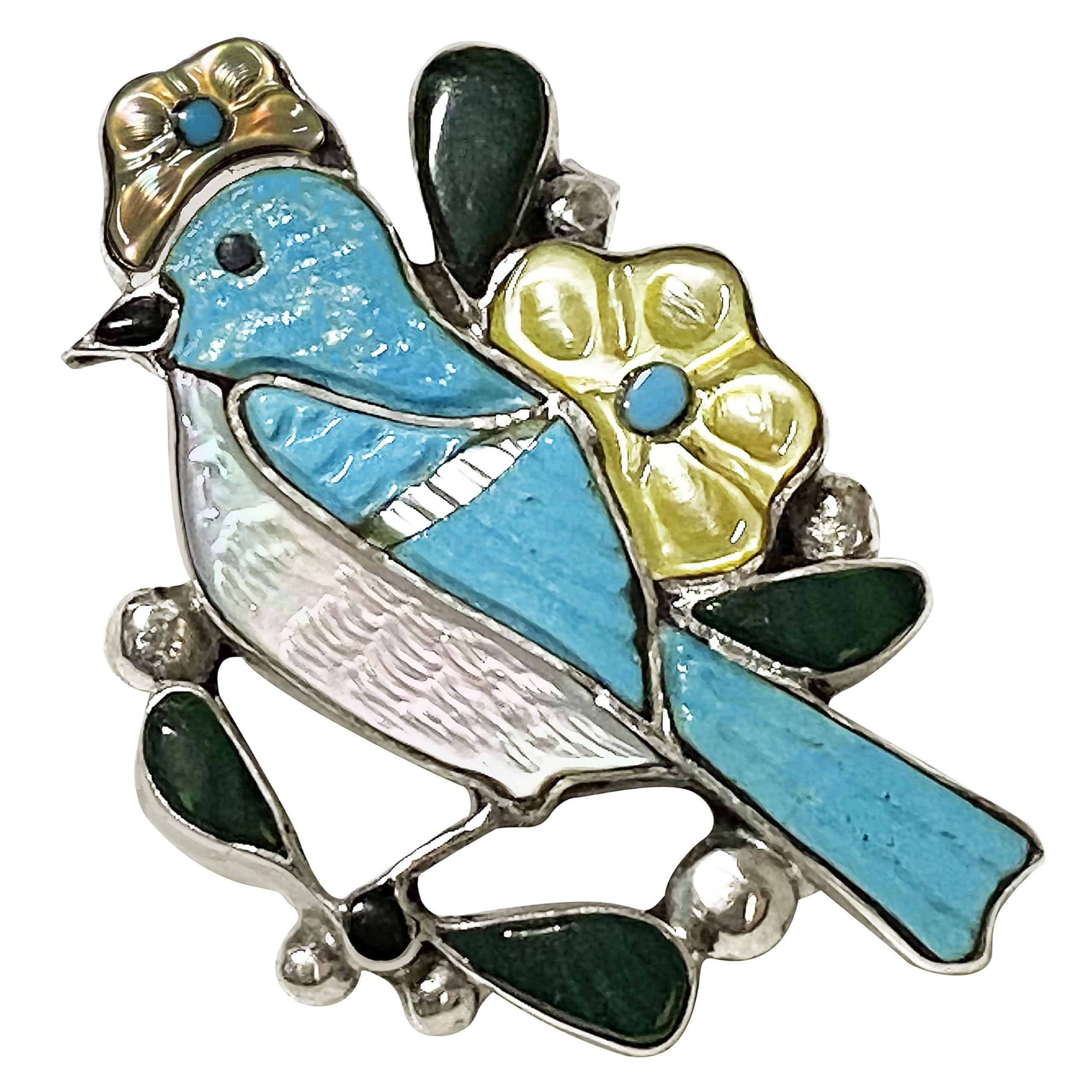 Zuni Indian Jewelry STERLING Brooch Wild Bird Blue Bird of Happiness Bird Parakeet Native American Inlay Artist ZUNI Writer Inlay Shawl Pin Badge
Zuni Indian Jewelry STERLING Brooch Wild Bird Blue Bird of Happiness Bird Parakeet Native American Inlay Artist ZUNI Writer Inlay Shawl Pin Badge