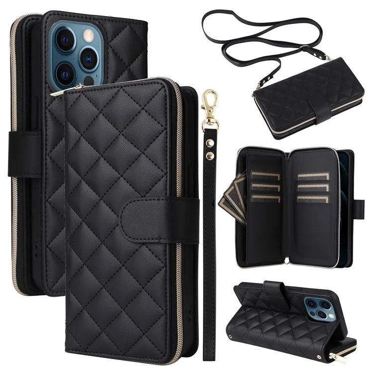 For iPhone 12 Pro Max Wallet Case Rhombus Grid Leather Phone Cover with Short Long Straps
For iPhone 12 Pro Max Wallet Case Rhombus Grid Leather Phone Cover with Short Long Straps