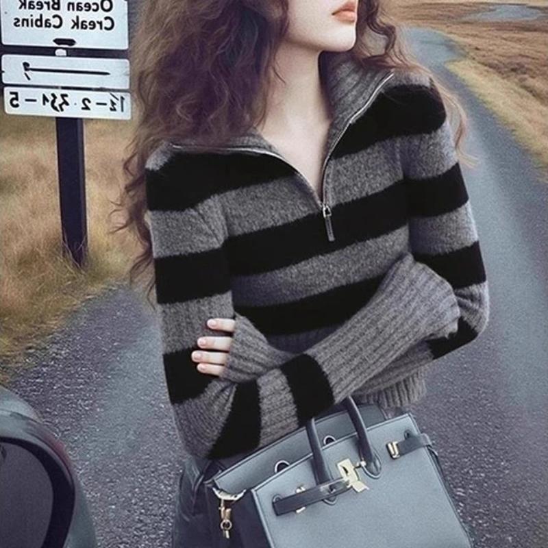 Women Autumn Winter Striped Knit Sweater V Neck Half Zipper Slim Fit Lazy Style Color Block Pullover Casual Warm Top L сірий
Women Autumn Winter Striped Knit Sweater V Neck Half Zipper Slim Fit Lazy Style Color Block Pullover Casual Warm Top L сірий