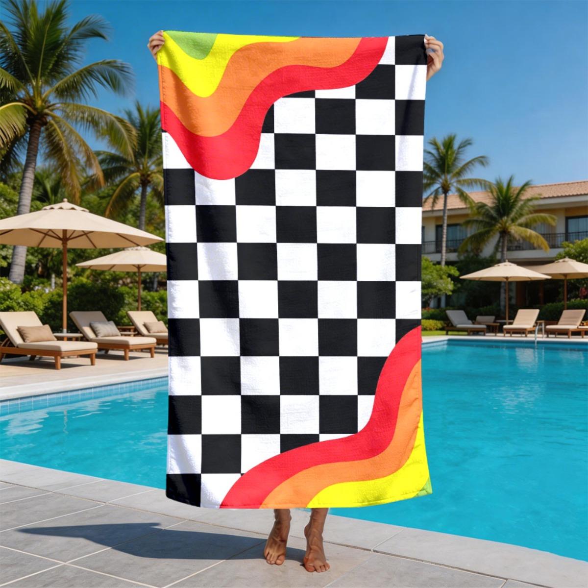 Retro psychedelic checkerboard pattern polyester microfiber beach towel is highly absorbent, suitable swimming and beach outings W30*H60(CM)
Retro psychedelic checkerboard pattern polyester microfiber beach towel is highly absorbent, suitable swimming and beach outings W30*H60(CM)