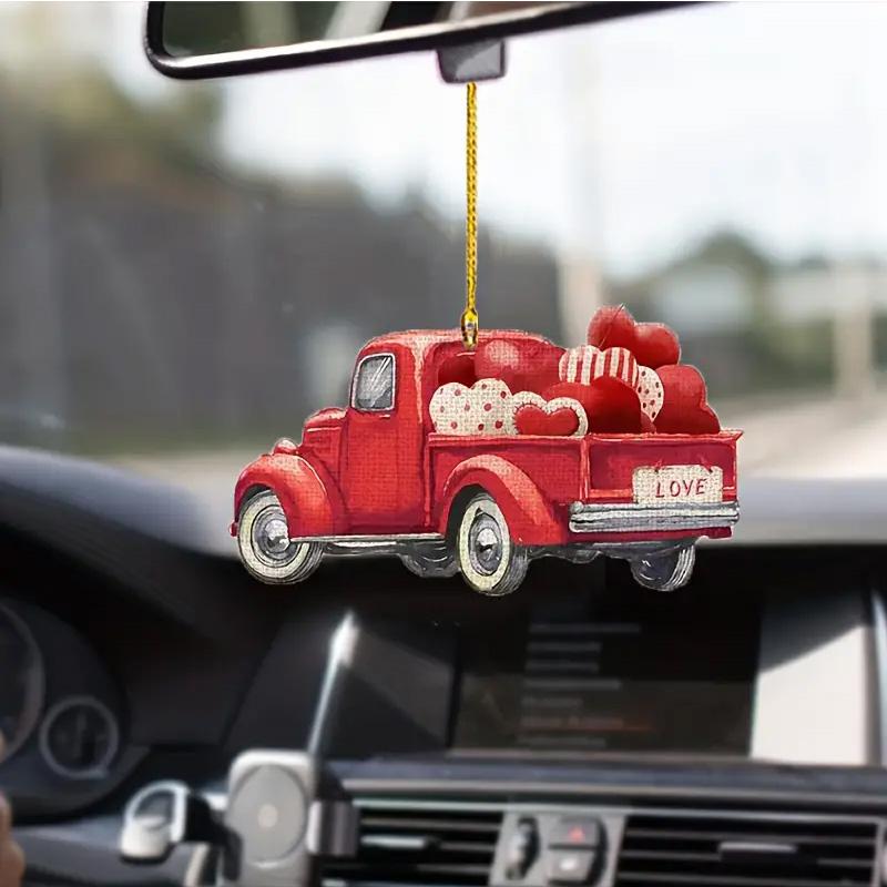 День святого Валентина Красный Пикап Сердце ЛЮБОВЬ 2D Акриловое Автомобильное Зеркало Подвесное Украшение, Рюкзак Брелок Подвеска Елочные Украшения Домашний Декор Подвески