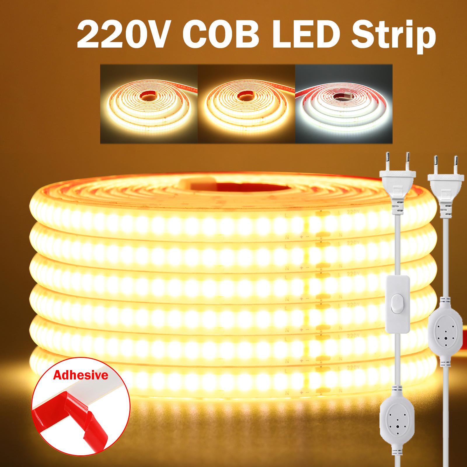 COB LED Strip 220V 240LEDs/m Waterproof Outdoor LED Strip with ON/OFF Switch EU Plug Flexible Lamp Tape Bedroom Kitchen Lighting 0.5m
COB LED Strip 220V 240LEDs/m Waterproof Outdoor LED Strip with ON/OFF Switch EU Plug Flexible Lamp Tape Bedroom Kitchen Lighting 0.5m