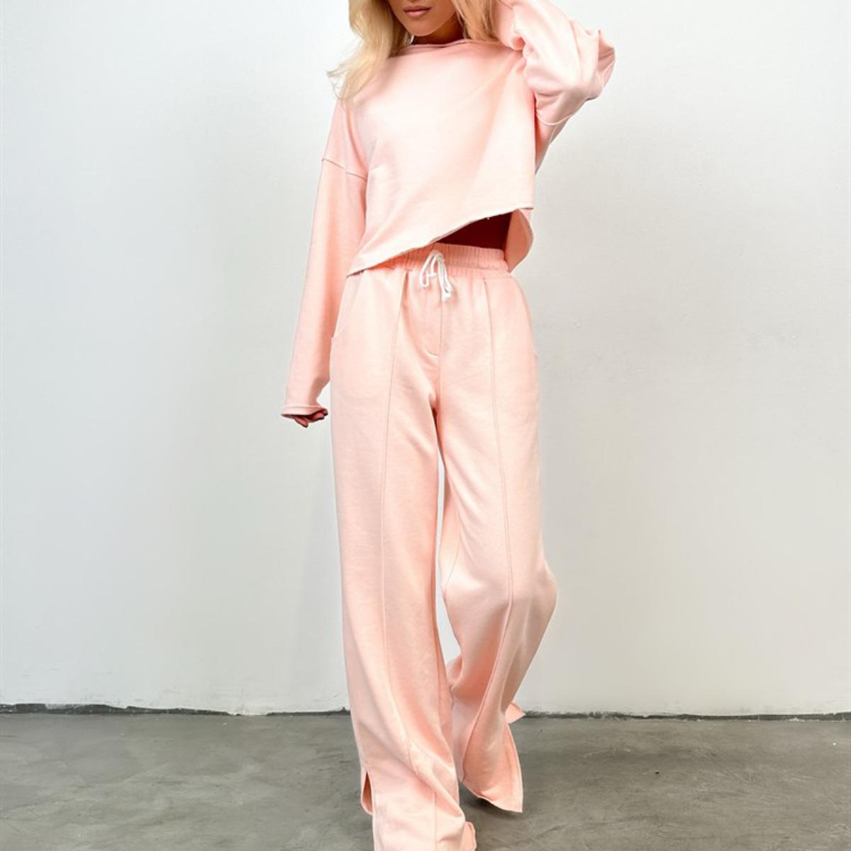 Женский однотонный костюм с длинным рукавом и круглым вырезом, свободный топ, широкие брюки, осень-зима S розовый
Женский однотонный костюм с длинным рукавом и круглым вырезом, свободный топ, широкие брюки, осень-зима S розовый