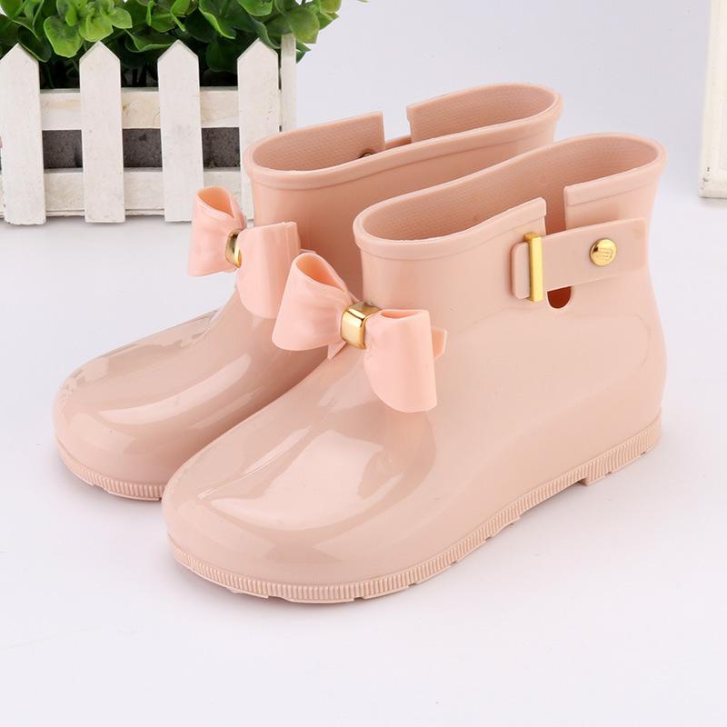Детские непромокаемые сапоги, модные ботинки для девочек с металлической пряжкой и бантом, милая непромокаемая обувь для малышей, детская нескользящая обувь для воды 33-34# розовый