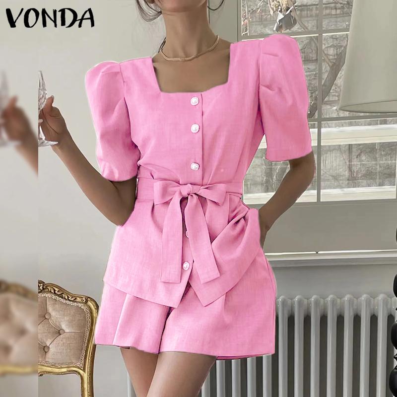 VONDA женские летние пышные брюки с квадратным вырезом и короткими рукавами, пуговицы, завязка на талии, однотонные свободные топы, шорты, костюмы
VONDA женские летние пышные брюки с квадратным вырезом и короткими рукавами, пуговицы, завязка на талии, однотонные свободные топы, шорты, костюмы