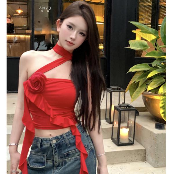 Women s Ruffled Red Halter Tank Top with Irregular Three-Dimensional Flower Design One size fits up to 125 jin
Women s Ruffled Red Halter Tank Top with Irregular Three-Dimensional Flower Design One size fits up to 125 jin