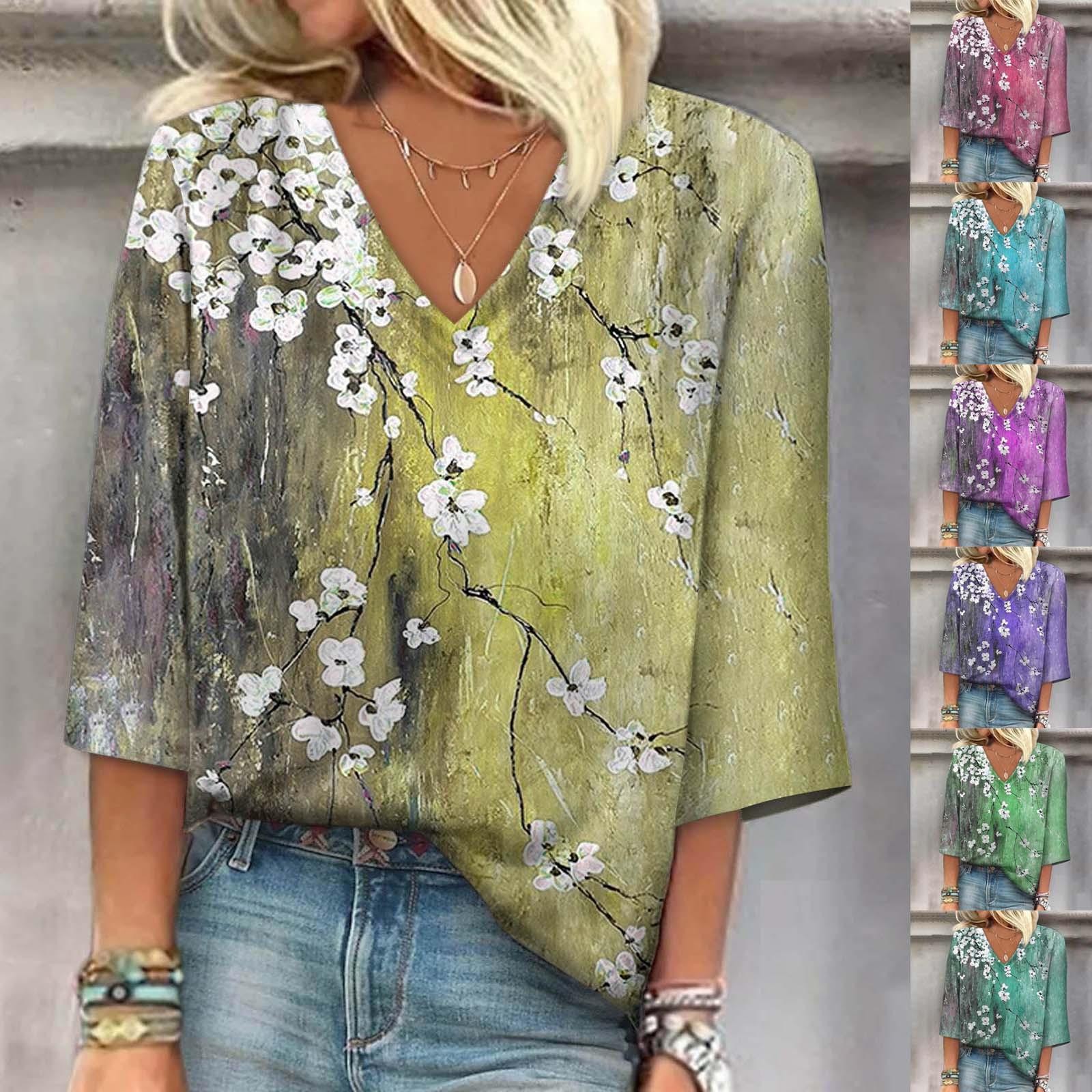 Women s Shirts 3/4 Sleeve Pullover Breathable Irregular Hem Printed V Neck Short Sleeve Shirt Printed Tops Pullovers Casual Loose Printed Tops
Women s Shirts 3/4 Sleeve Pullover Breathable Irregular Hem Printed V Neck Short Sleeve Shirt Printed Tops Pullovers Casual Loose Printed Tops