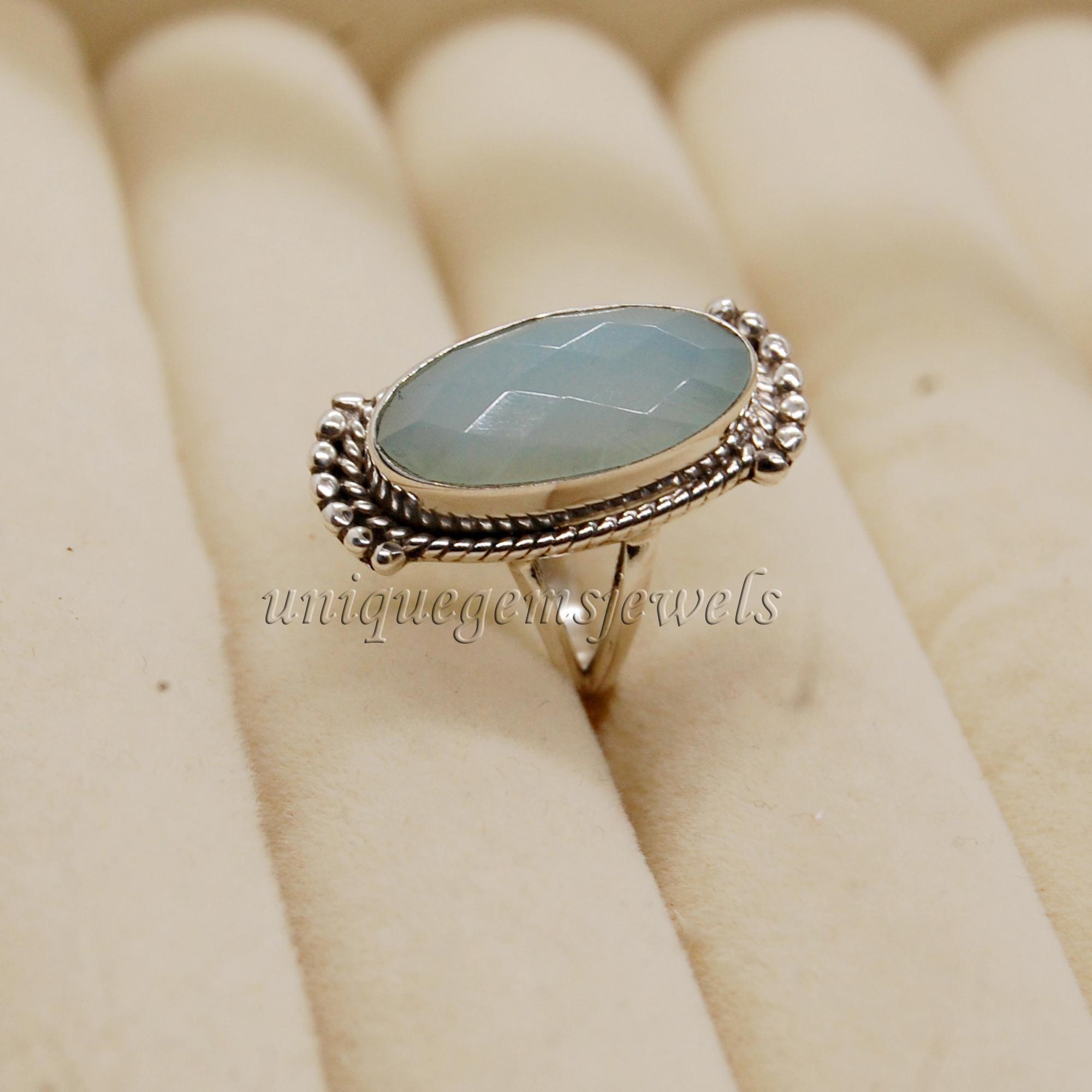 Aqua Chalcedony 925 Sterling Silver Ring, Statement Zodiac Boho Style Ring 10
Aqua Chalcedony 925 Sterling Silver Ring, Statement Zodiac Boho Style Ring 10