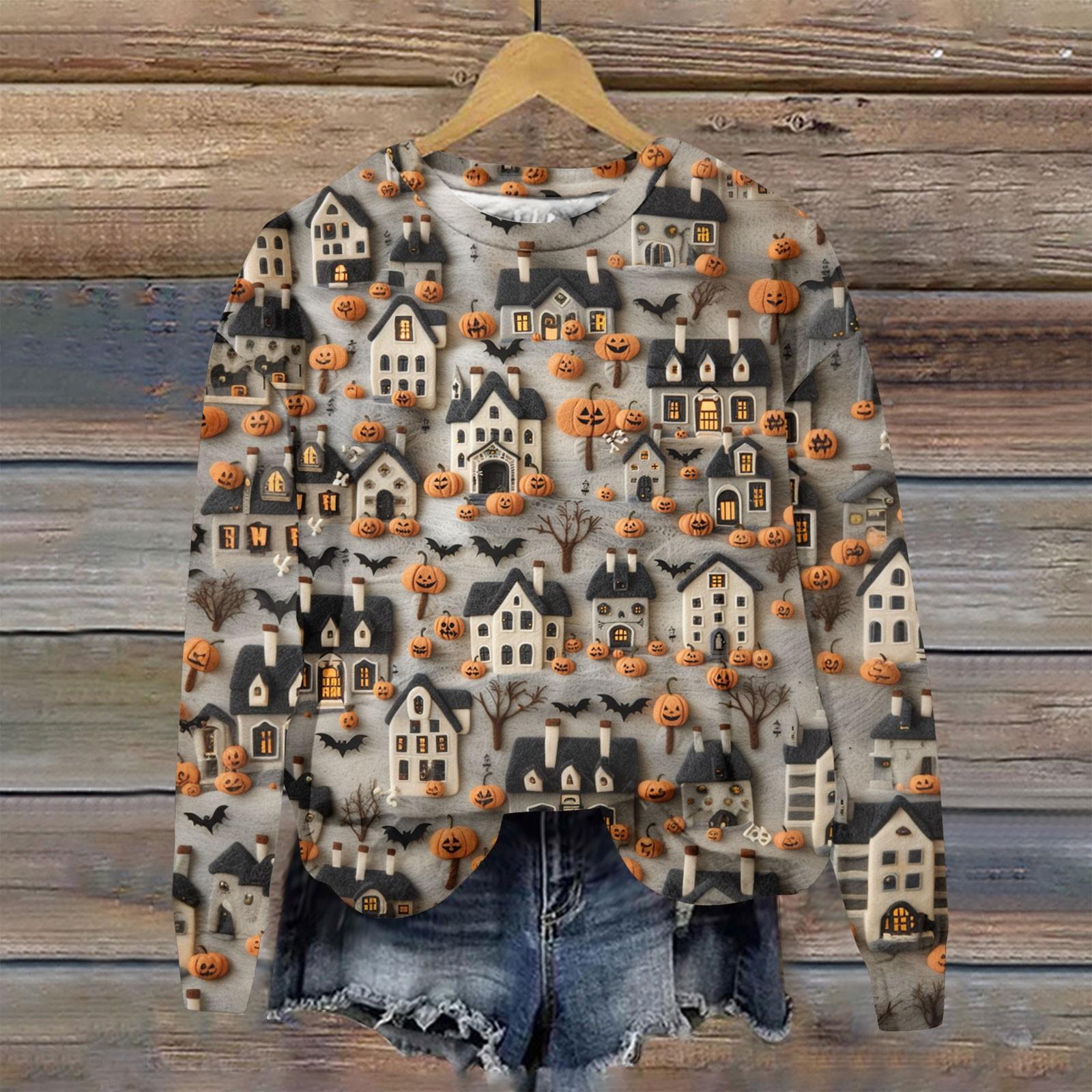 Женский осенне-зимний топ с круглым вырезом и длинными рукавами, милый свитер-пуловер с принтом 3D на тему Хэллоуина S серый
Женский осенне-зимний топ с круглым вырезом и длинными рукавами, милый свитер-пуловер с принтом 3D на тему Хэллоуина S серый