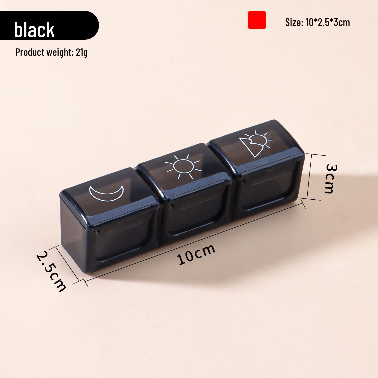 Портативная многоцветная мини-таблетница с тремя ежедневными отделениями 10*2.5*3 чёрный