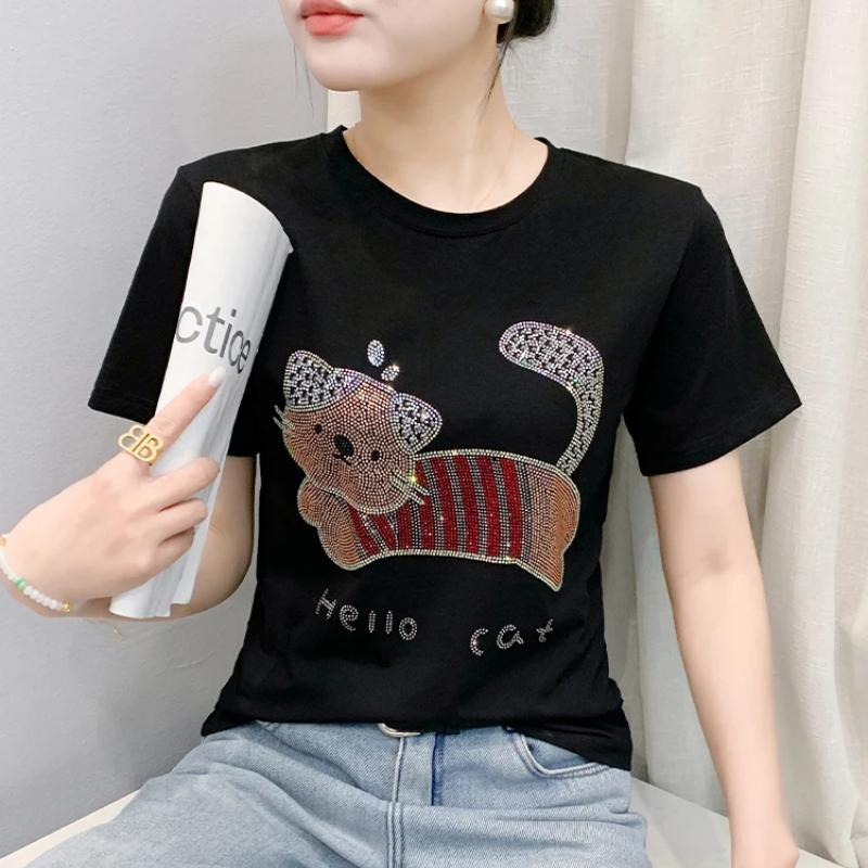 Новая летняя женская футболка из 100% хлопка, шикарная, с мультяшным котом, с горячими стразами, с коротким рукавом, топы, рубашки, элегантная, с круглым вырезом, приталенная 3XL чёрный
Новая летняя женская футболка из 100% хлопка, шикарная, с мультяшным котом, с горячими стразами, с коротким рукавом, топы, рубашки, элегантная, с круглым вырезом, приталенная 3XL чёрный