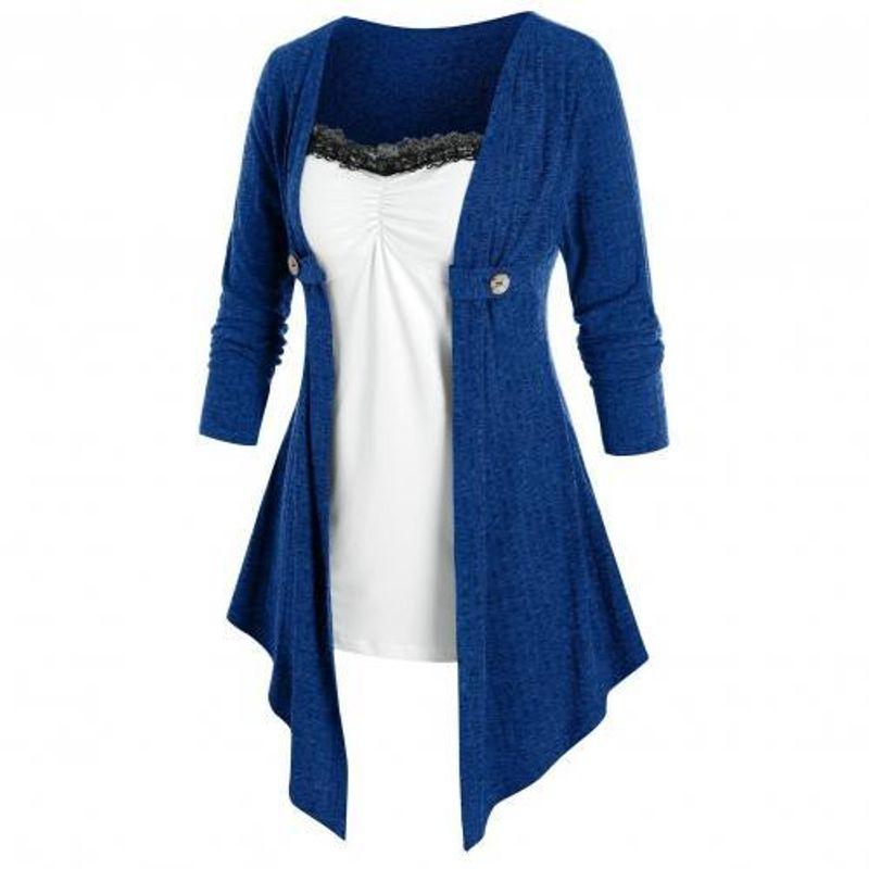 Autumn and Winter Stitching Long Sleeve Fake Two Pieces Blue S
Autumn and Winter Stitching Long Sleeve Fake Two Pieces Blue S