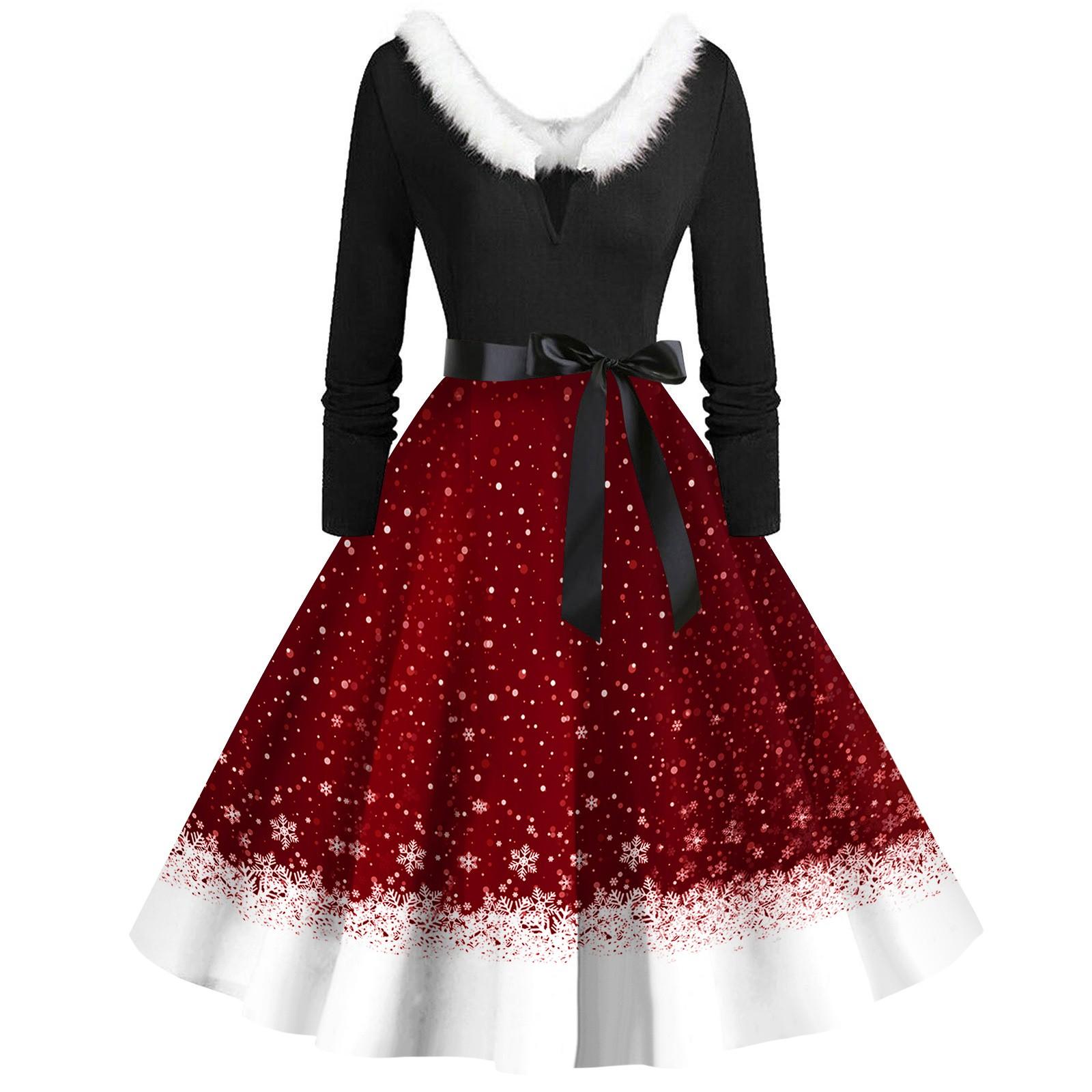 Женское повседневное и модное платье с длинными рукавами и V-образным вырезом с рождественским принтом на молнии XL