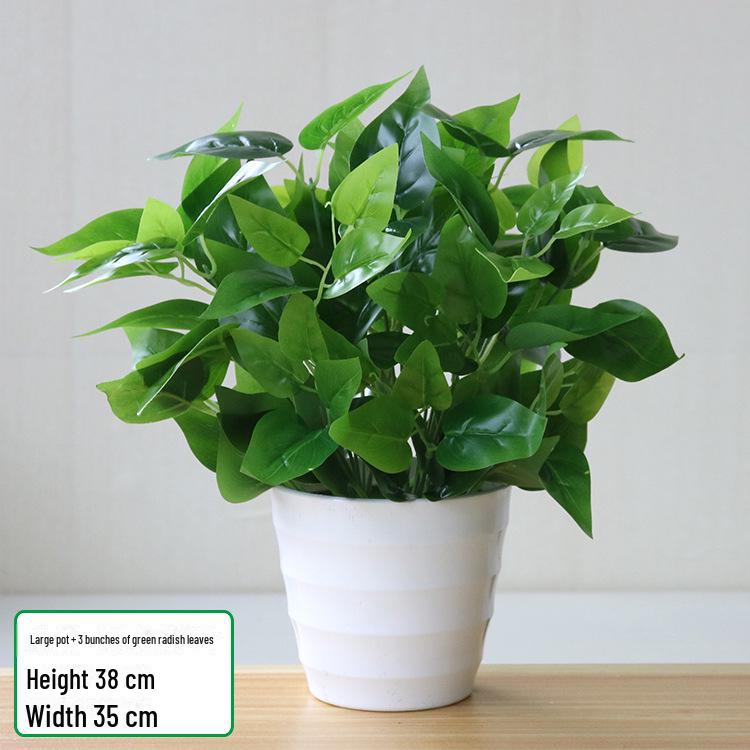 Искусственный зеленый лист редиса в горшке для украшения гостиной и рабочего стола
Искусственный зеленый лист редиса в горшке для украшения гостиной и рабочего стола
