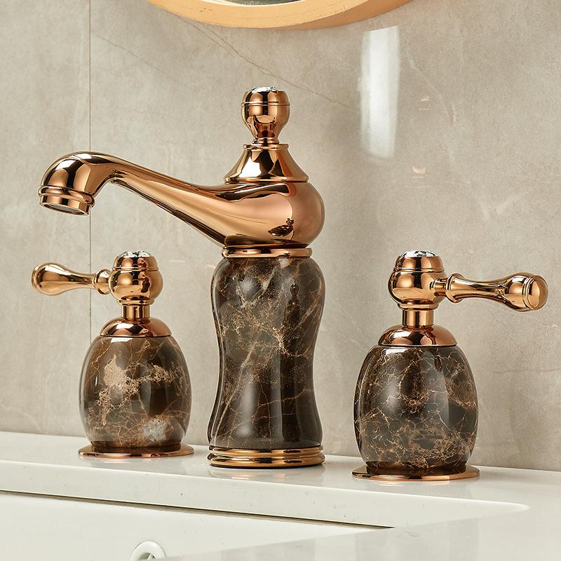 Basin Faucet Gold Brass Jade Bathroom Sink Faucet 3 Hole Widespread Basin Mixer Double Handle Hot And Cold Water Tap New Arrival
Basin Faucet Gold Brass Jade Bathroom Sink Faucet 3 Hole Widespread Basin Mixer Double Handle Hot And Cold Water Tap New Arrival
