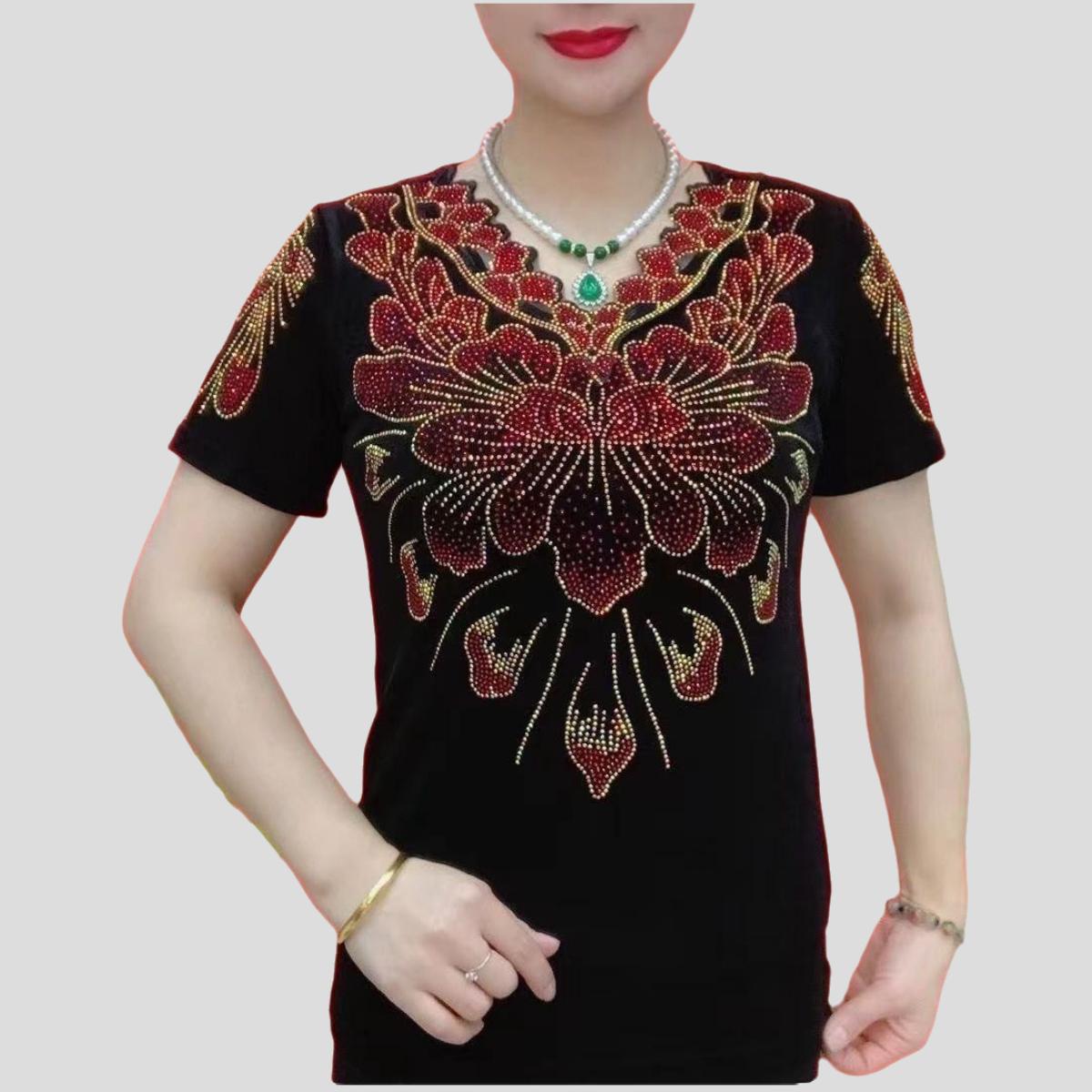 Women s V-neck Short Sleeve T-shirt Rhinestone Print High Stretch Slim-fit T-shirt M
Women s V-neck Short Sleeve T-shirt Rhinestone Print High Stretch Slim-fit T-shirt M