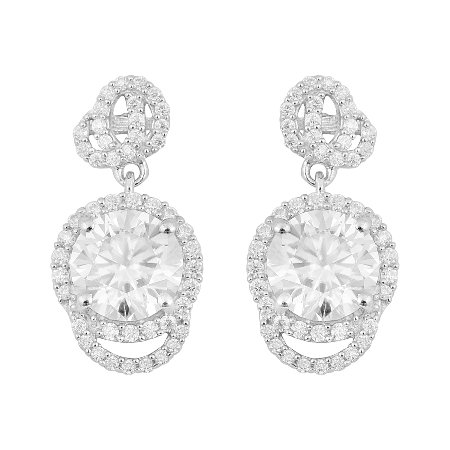 Moissanite Round Halo Drops Earrings - Sterling Silver білий
Moissanite Round Halo Drops Earrings - Sterling Silver білий