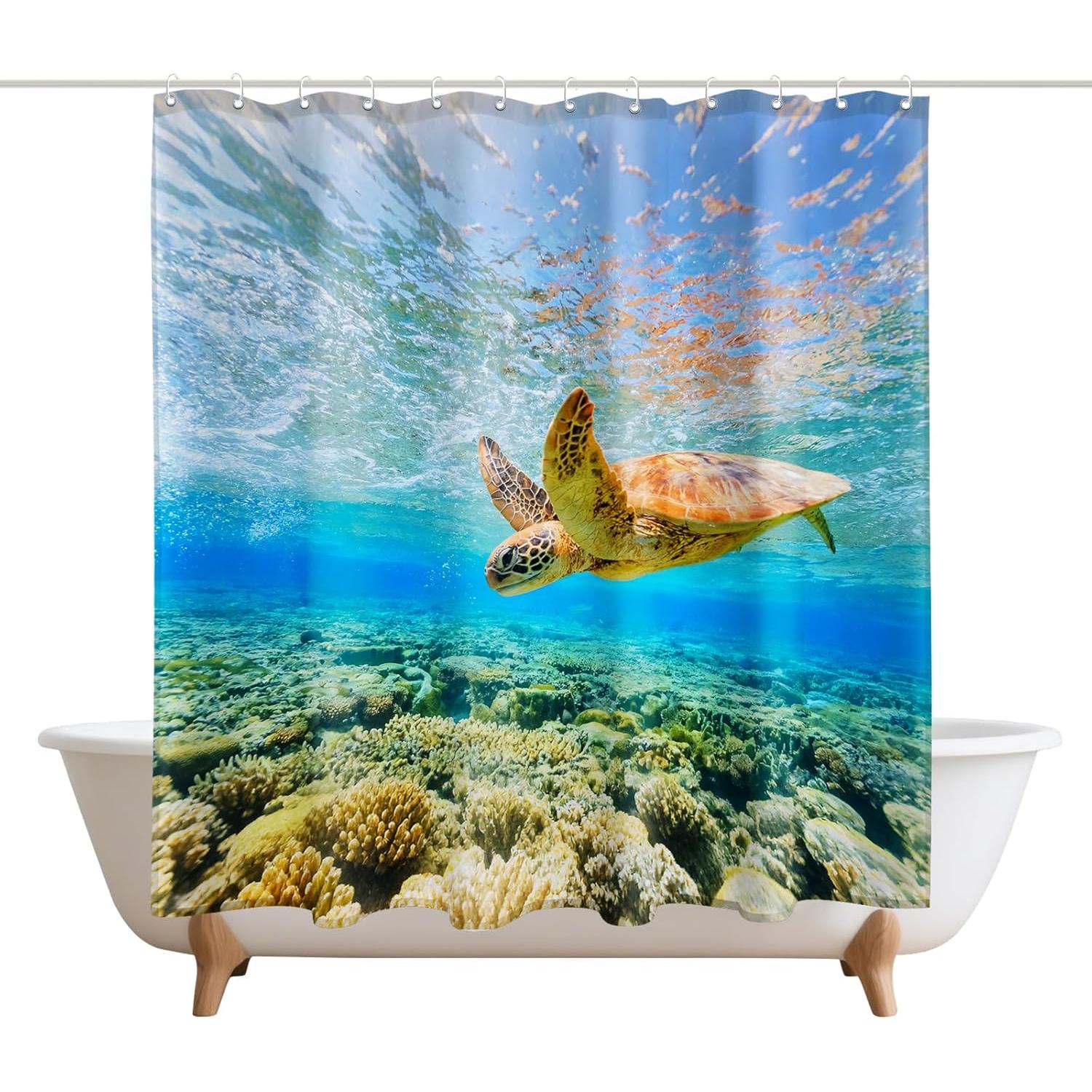 Sea Turtle Shower Curtains Teal Blue Great Barrier Reef Ocean Barn Door Decor Polyester Fabric Waterproof Bathroom Curtains Set 90x180cm
Sea Turtle Shower Curtains Teal Blue Great Barrier Reef Ocean Barn Door Decor Polyester Fabric Waterproof Bathroom Curtains Set 90x180cm