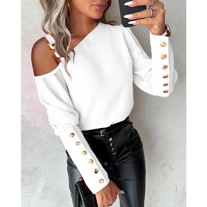 women s One Shoulder Cold Shoulder Puff Long Sleeve Solid Color Gold Button Decor Casual Blouse Shirt Top S белый
women s One Shoulder Cold Shoulder Puff Long Sleeve Solid Color Gold Button Decor Casual Blouse Shirt Top S белый