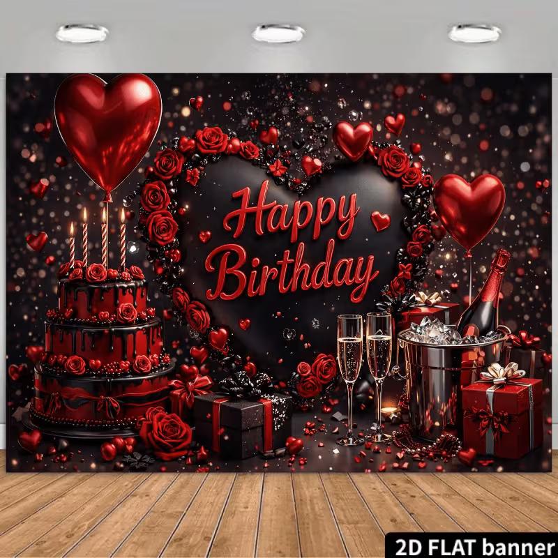 2D Black Red Happy Birthday Backdrop 2D Flat Background with Cake & Roses for Party 47.2x31.5inch/120*80cm
2D Black Red Happy Birthday Backdrop 2D Flat Background with Cake & Roses for Party 47.2x31.5inch/120*80cm