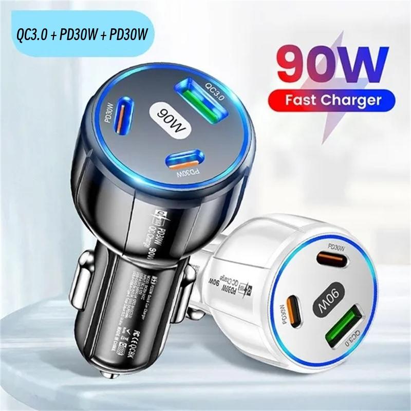 90W Car Charger Quick Charge 3Ports QC 3.0 + PD Type C Fast Charging For Samsung Huawei Xiaomi Mobile Phone Car Necessary Charger
90W Car Charger Quick Charge 3Ports QC 3.0 + PD Type C Fast Charging For Samsung Huawei Xiaomi Mobile Phone Car Necessary Charger