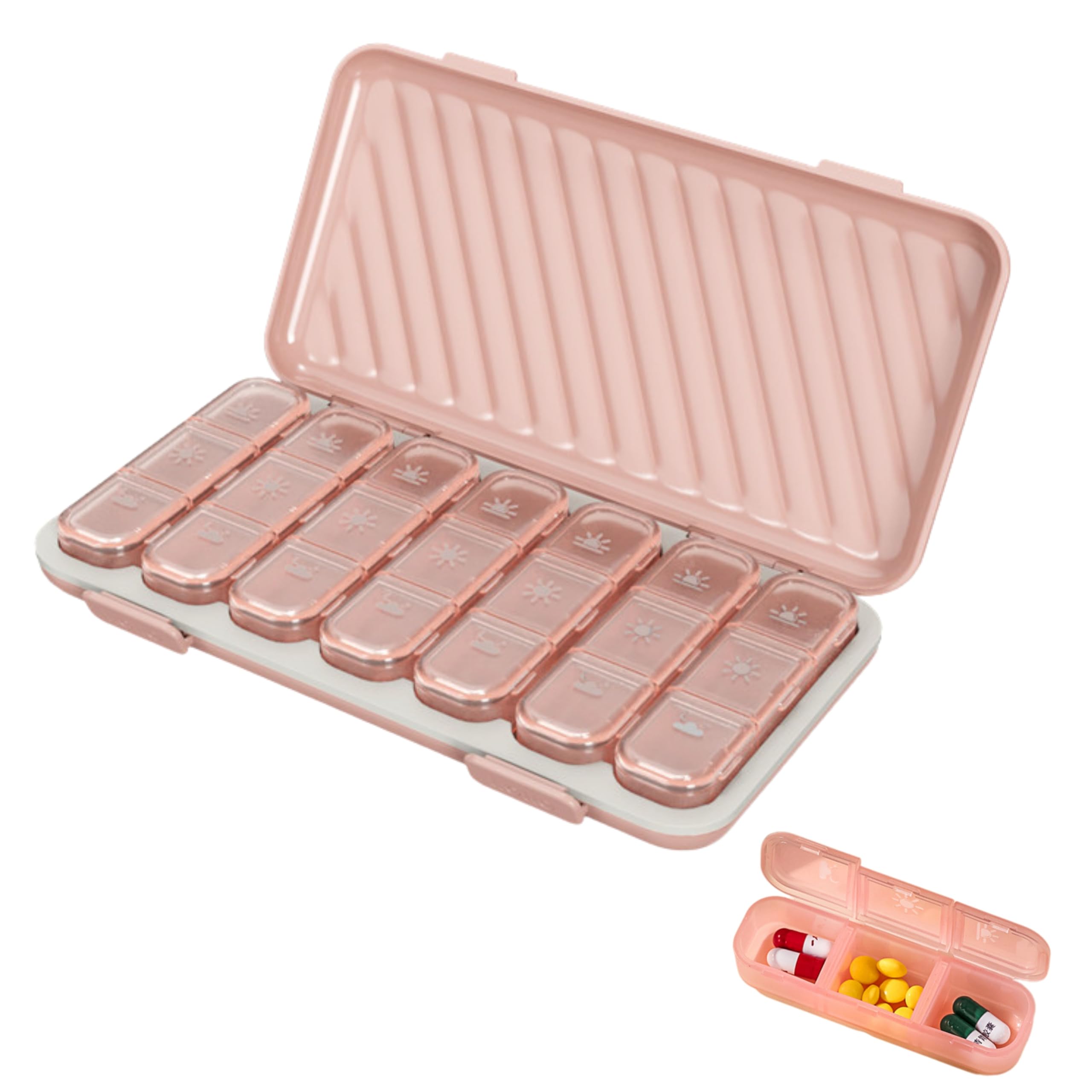 East Leaf Pill Case, Weekly Schedule, 21 Compartments, Portable, Airtight, Moisture-Proof, Cute, Compact (Pink)
East Leaf Pill Case, Weekly Schedule, 21 Compartments, Portable, Airtight, Moisture-Proof, Cute, Compact (Pink)