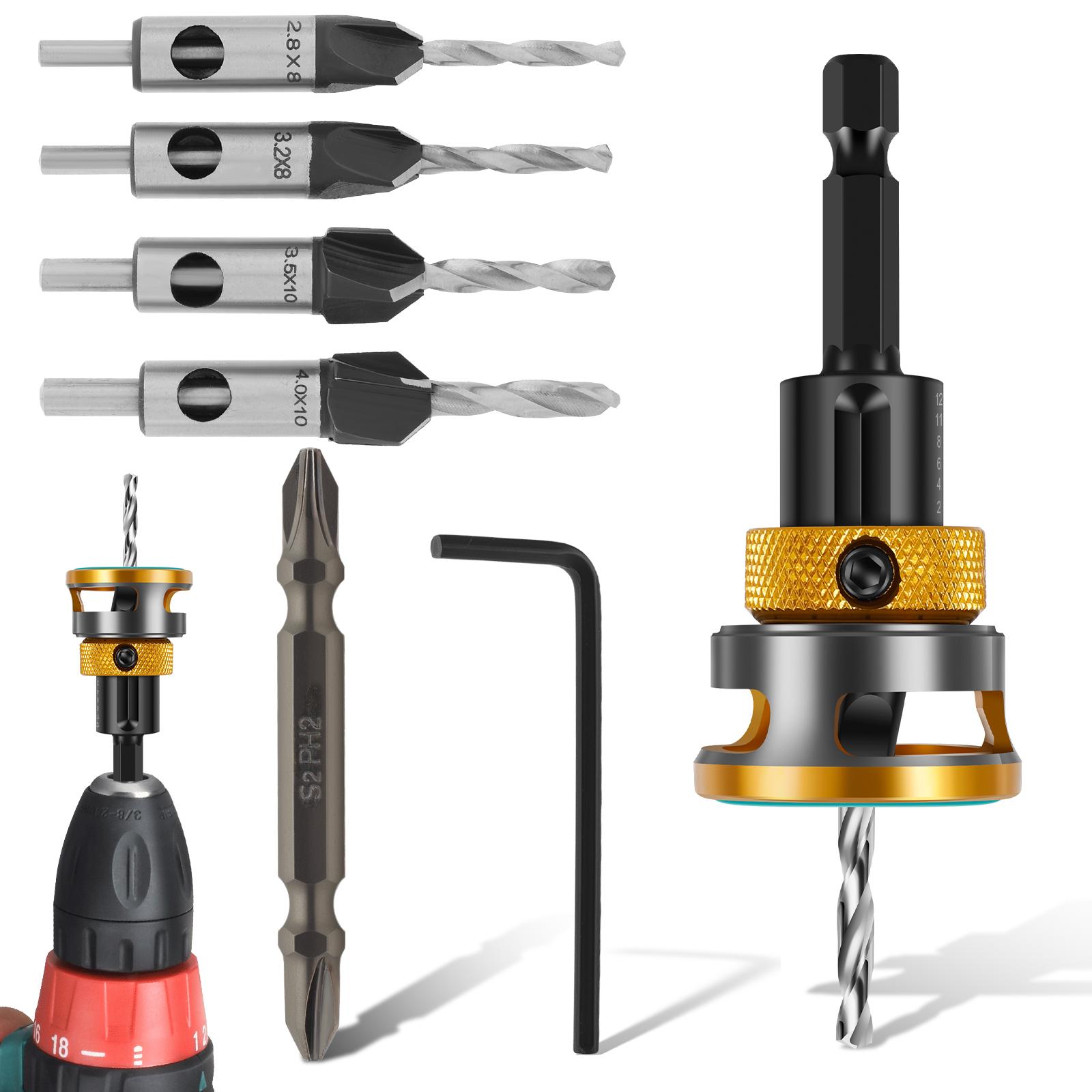4Pcs Wood Countersink Bit Set HCS Four Blade Countersink Bit with Adjustable Depth Stop & L Shape Wrench for Woodworking Plastic
4Pcs Wood Countersink Bit Set HCS Four Blade Countersink Bit with Adjustable Depth Stop & L Shape Wrench for Woodworking Plastic