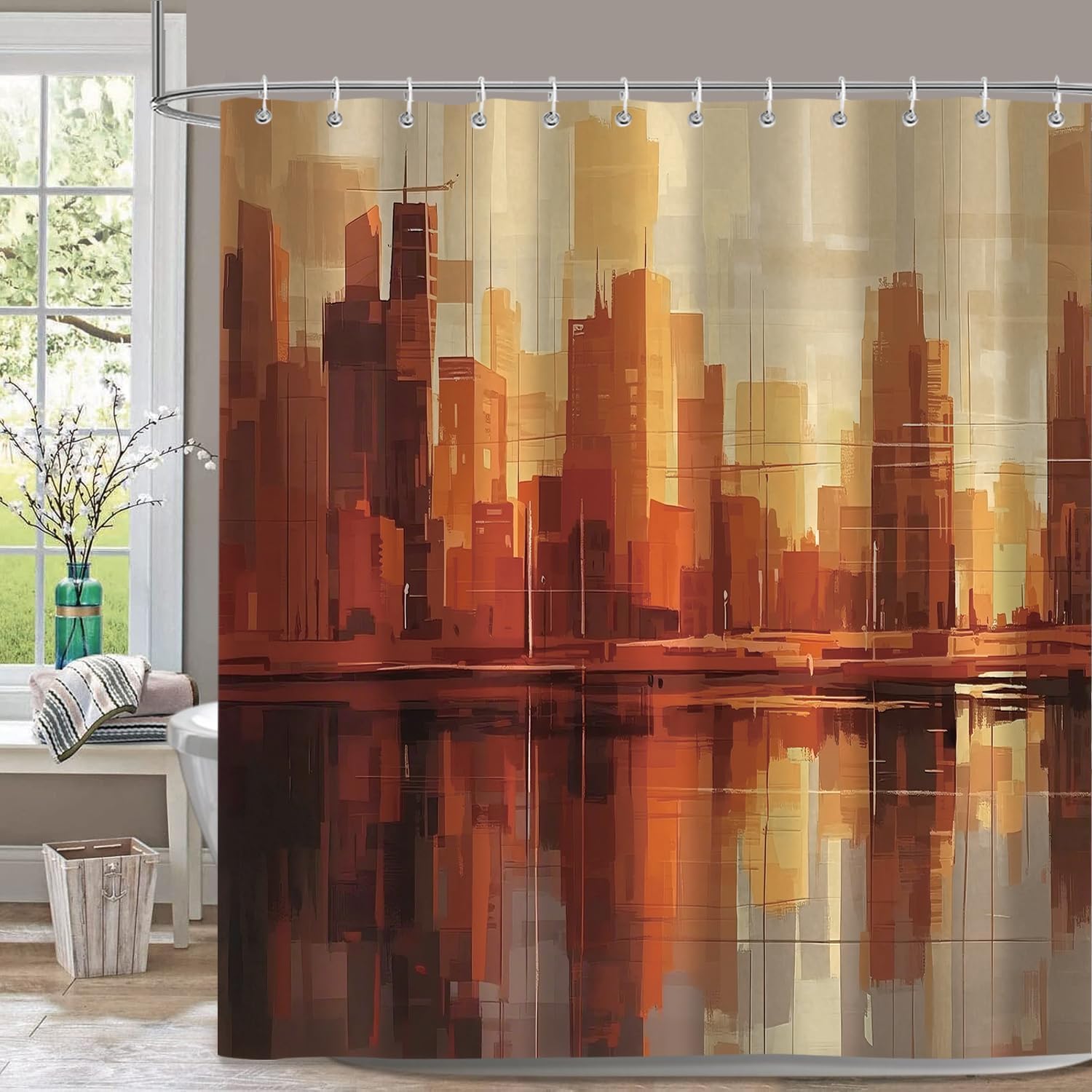 Urban Cityscape Shower Curtain Orange Red Tones Abstract Art River Reflection Contemporary Bathroom Decor Waterproof Fabric Home W60H190(CM)-1 Pcs
Urban Cityscape Shower Curtain Orange Red Tones Abstract Art River Reflection Contemporary Bathroom Decor Waterproof Fabric Home W60H190(CM)-1 Pcs