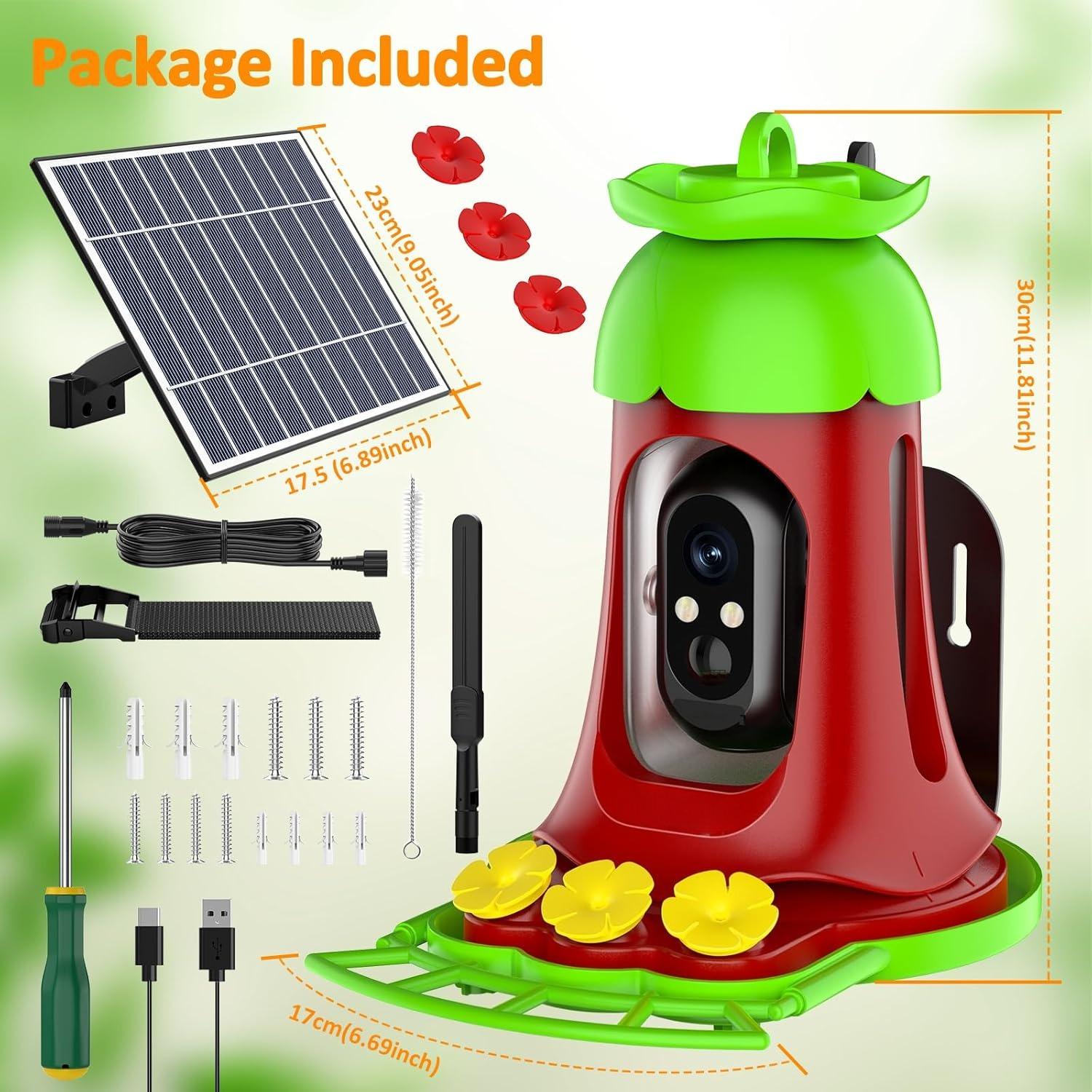 Hummingbird Feeder with Solar Camera, 7W Solar-Powered Smart Bird Feeder Camera with SD Card, AI Identify Bird Species Outdoors
Hummingbird Feeder with Solar Camera, 7W Solar-Powered Smart Bird Feeder Camera with SD Card, AI Identify Bird Species Outdoors