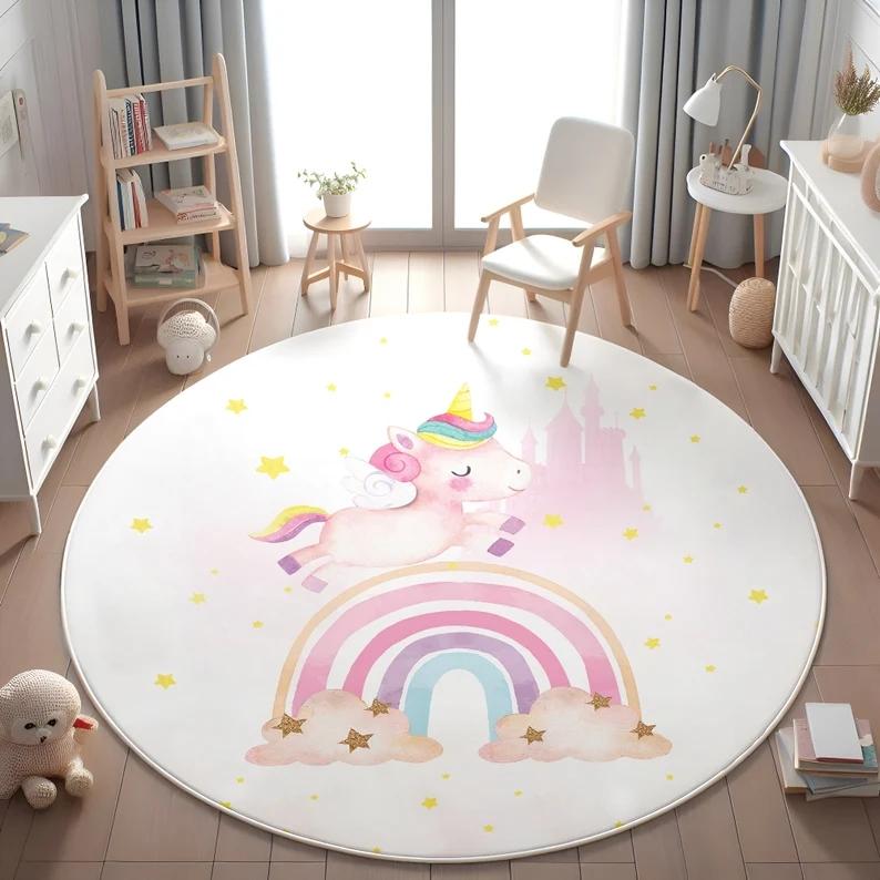 Kid Play Mat Enchanted Unicorn Floral Round Rug for Home Decor Magical Rainbow Playful Floor Mat for Kids Nursery Bedroom Decor 80cm x 80cm
Kid Play Mat Enchanted Unicorn Floral Round Rug for Home Decor Magical Rainbow Playful Floor Mat for Kids Nursery Bedroom Decor 80cm x 80cm