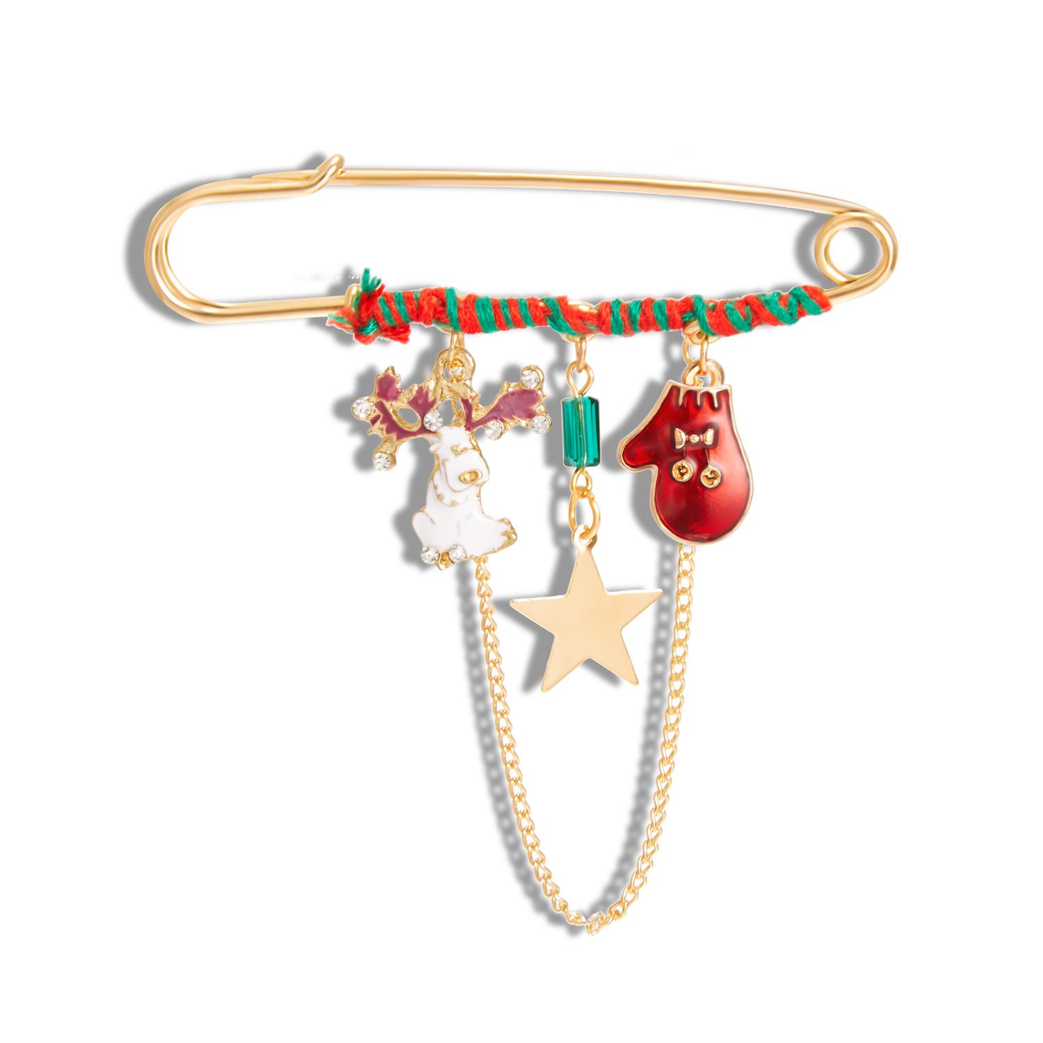 Rinhoo Веселая Рождественская брошь Рождественская елка Санта-Клаус Перчатка Носок Снеговик Олень Снежинка Цепочка Кисточка Большие Иглы Булавки Украшения для вечеринки