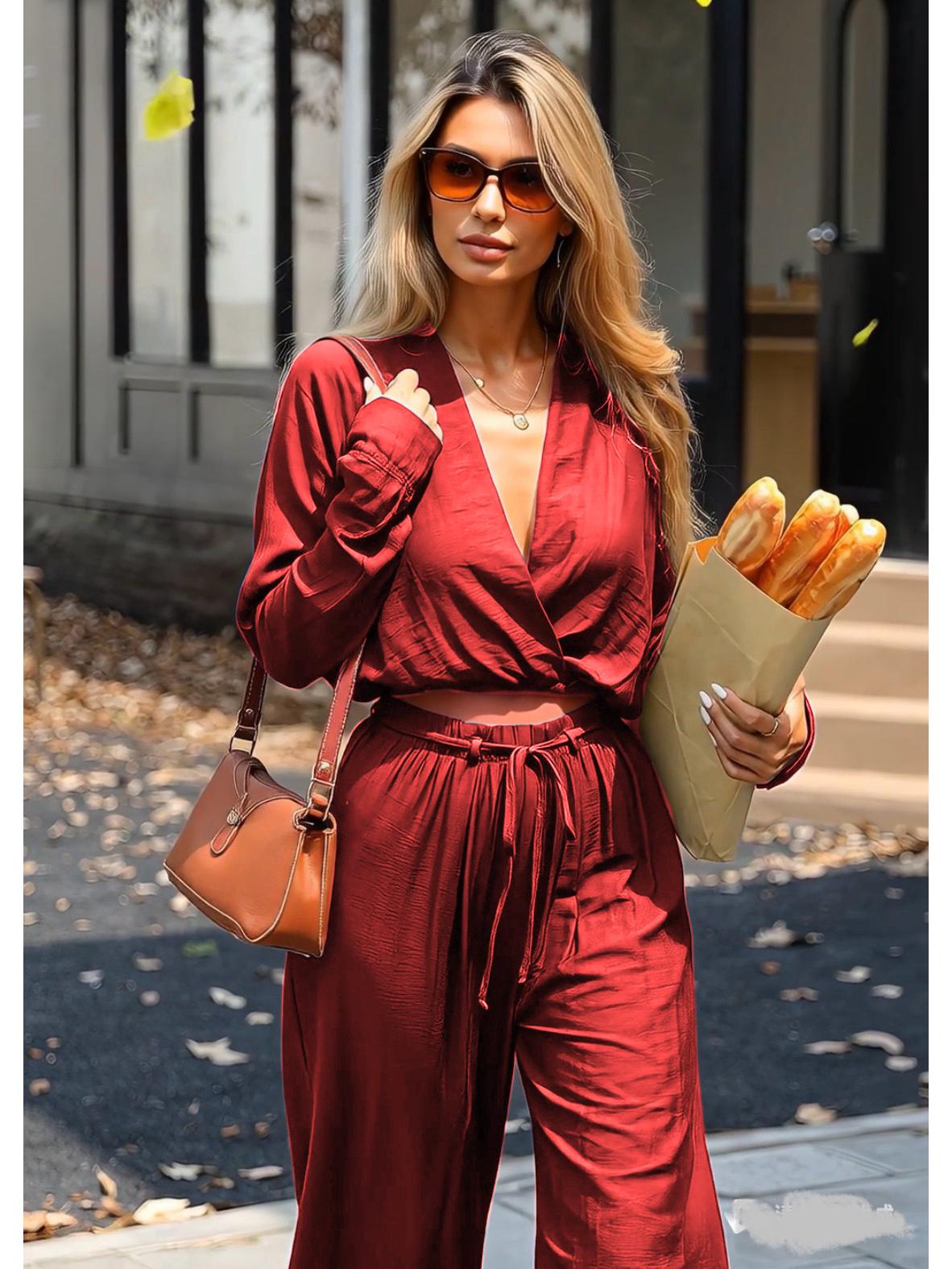 2025 Женский однотонный свободный топ с V-образным вырезом и длинными рукавами и комплект брюк прямого кроя для зрелого образа M
2025 Женский однотонный свободный топ с V-образным вырезом и длинными рукавами и комплект брюк прямого кроя для зрелого образа M