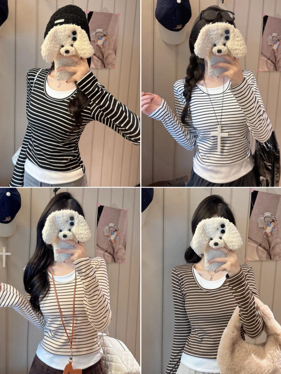 5061# European-American Thermal Fleece Stripe Long-Sleeved T-Shirt, Two-Piece Look, Spring Style One Size (40-62.5 kg) кофейный
5061# European-American Thermal Fleece Stripe Long-Sleeved T-Shirt, Two-Piece Look, Spring Style One Size (40-62.5 kg) кофейный