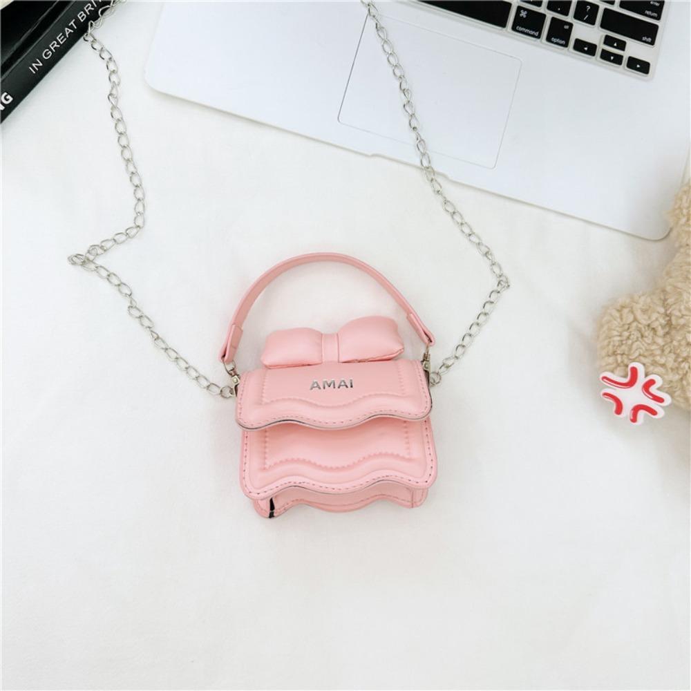 Цепочная милая сумка через плечо однотонная детская сумочка милая мини-сумка кроссбоди с бантом для девочек розовый