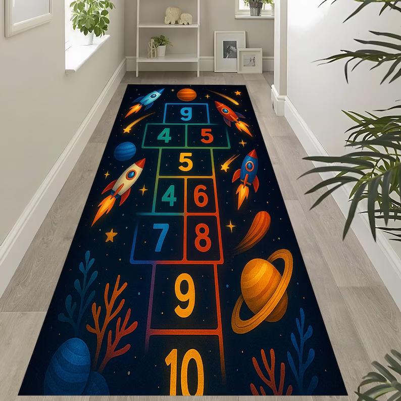 Rocket Space Hopscotch Rug Planets Stars Carpet Runner Rug, Dark Galaxy Theme, Fun Kids Playroom Decor Non-Slip Aisle Mat 40x60cm
Rocket Space Hopscotch Rug Planets Stars Carpet Runner Rug, Dark Galaxy Theme, Fun Kids Playroom Decor Non-Slip Aisle Mat 40x60cm