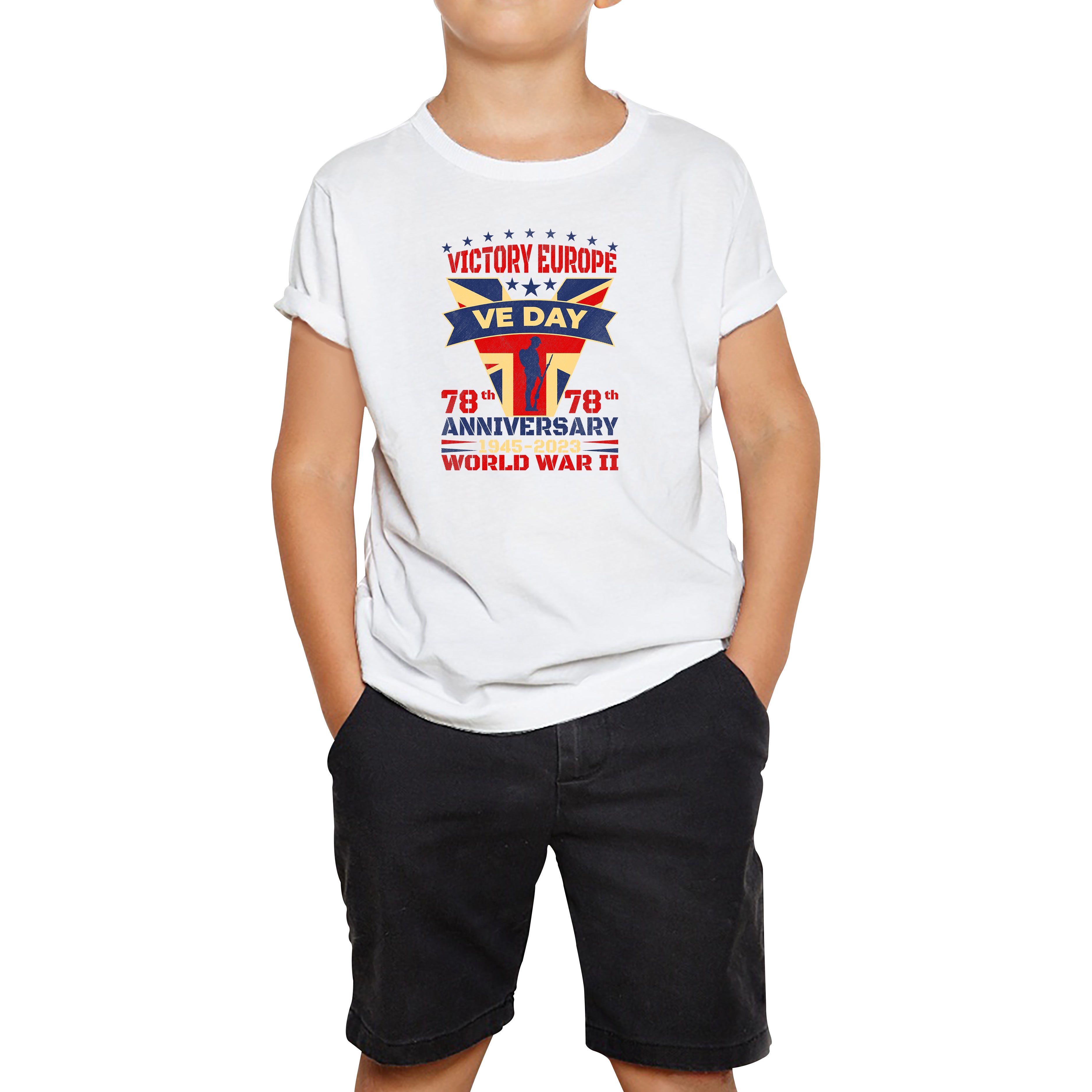 VE Day Victory In Europe Day Lest We Forget 1945-2023 World War II 78th Anniversary Remembrance Day British UK Veterans Kids T Shirt 100
VE Day Victory In Europe Day Lest We Forget 1945-2023 World War II 78th Anniversary Remembrance Day British UK Veterans Kids T Shirt 100